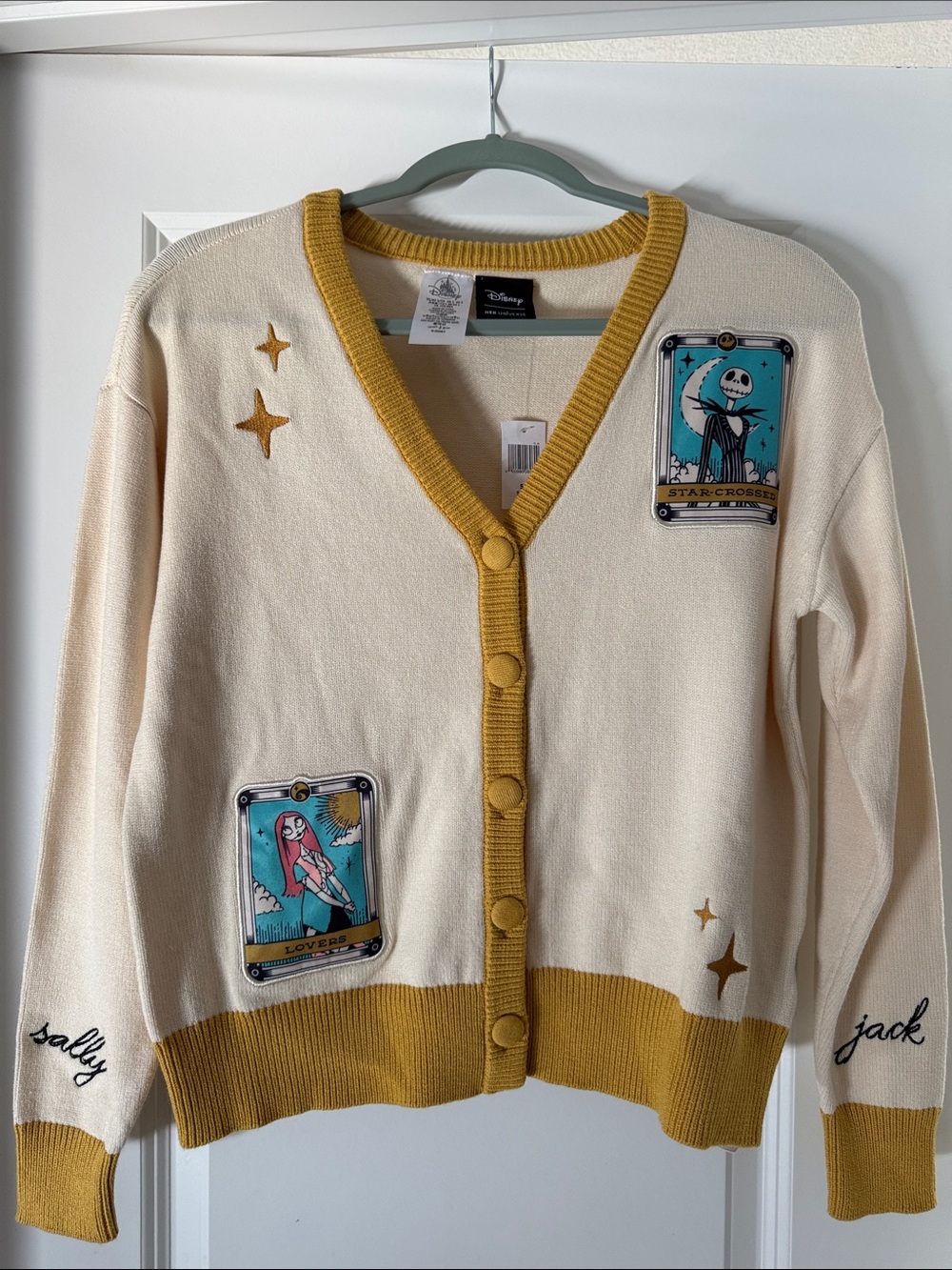 Her Universe Disney Cream & Mustard Jack Skellington & Sally Cardigan Small NWT